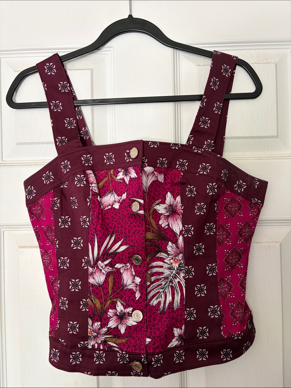White House Black Market Burgundy & Fuchsia Floral Patchwork Camisole